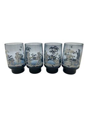 Mary Gregory Embossed Tumbler Drinking Glasses Blue / White, Set of 4 Drinkware